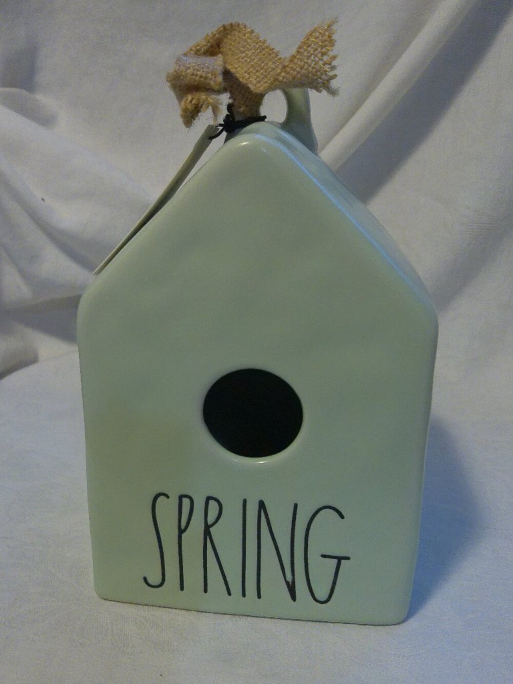 Rae Dunn Ceramic Birdhouse "Spring" Green Hanging Or Shelf Sitter EUC